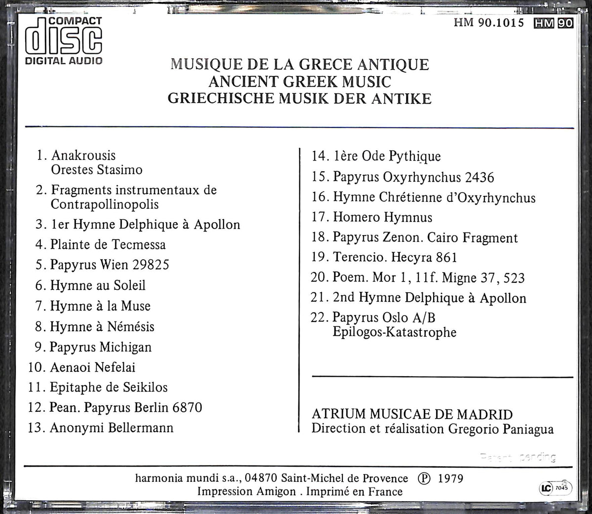CD】Musique De La Grece Antique Atrium Musicae De Madrid